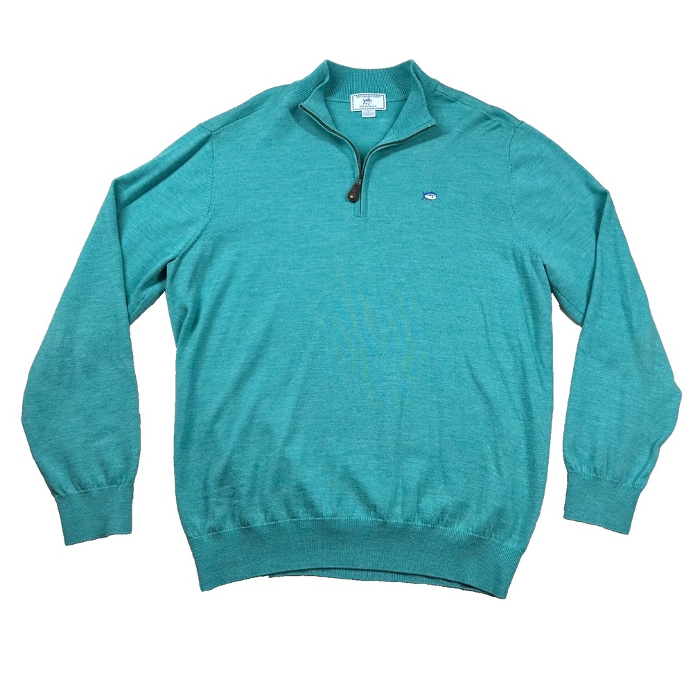 Southern Tide Sweater‎ mens L The Skipjack Merino Wool Turqoise 1/4 Zip Preppy